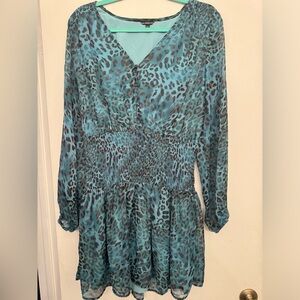 Leopard print GUESS teal dress, Size L.